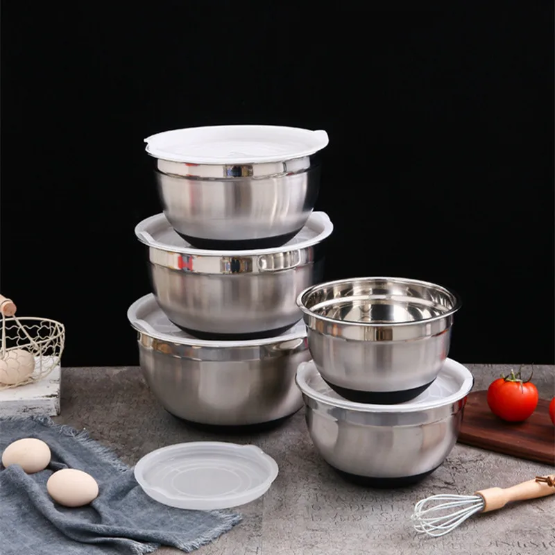 

Stainless Steel Salad Mixing Bowl with Lid Fruit Vegetable Dough Basin Egg Beater Bowls Food Container Kitchen Utensil