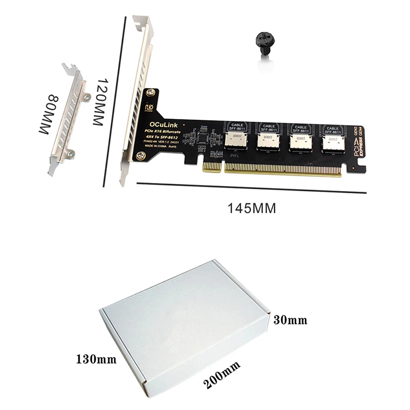 PCIE 4.0 X16 auf 1/4Port OCulink SFF-8612 1/4X SFF-8612 SFF-8611 Interner Adapter für U.2 SSD EGPU Externe Grafikkarte Dock – Detail 6