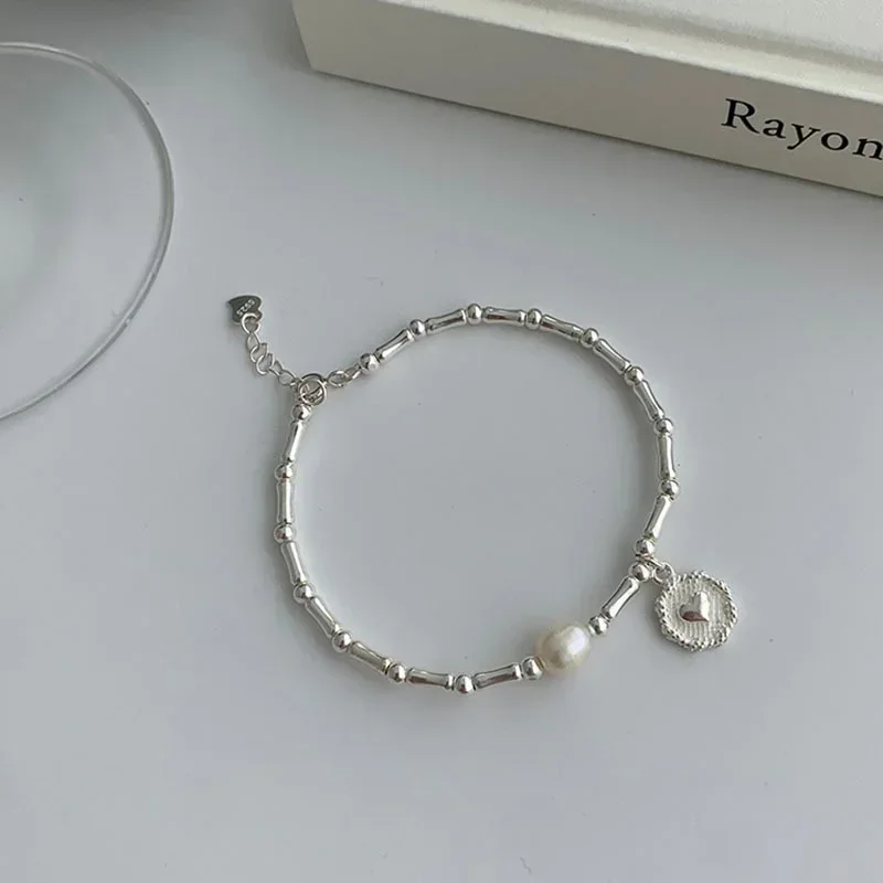 Bracelet en argent regardé 925 pour femme, perles partielles, nœuds simples, bijoux de fête de mariage, cadeaux d'anniversaire pour fille, mode