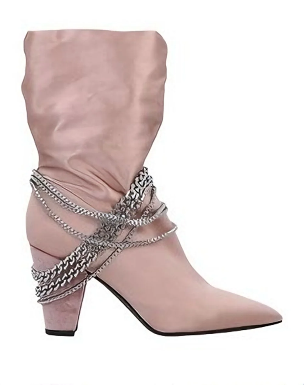 أنيقة منفعل تصميم استحى الساتان مترهل أشار تو حذاء من الجلد بريق كتلة كعب الطبقات سلسلة لهجات لوكس الأحذية النسائية #4