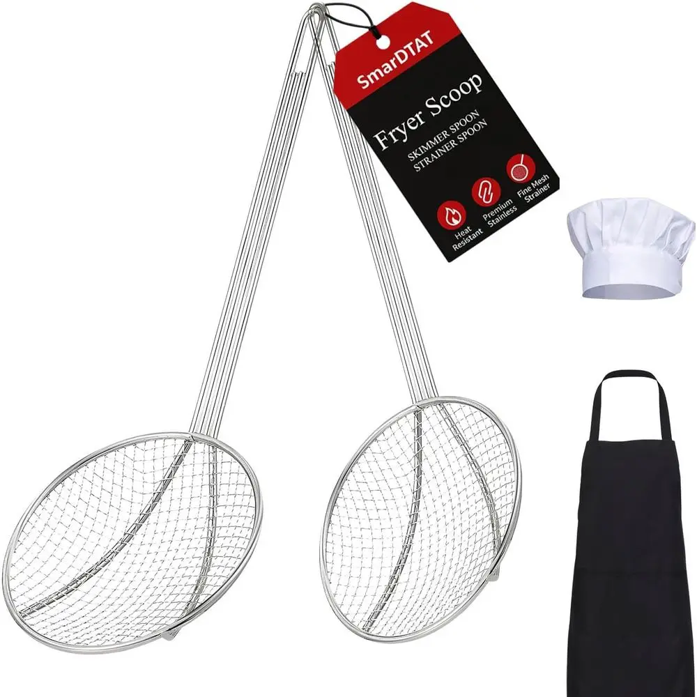 

2PCS ryer Scoop Skimmer Spoon Strainer Spoon Kitchen rying Spoon Strainer and Utensil or Deep ryer with Basket, Deep ryer Cookin