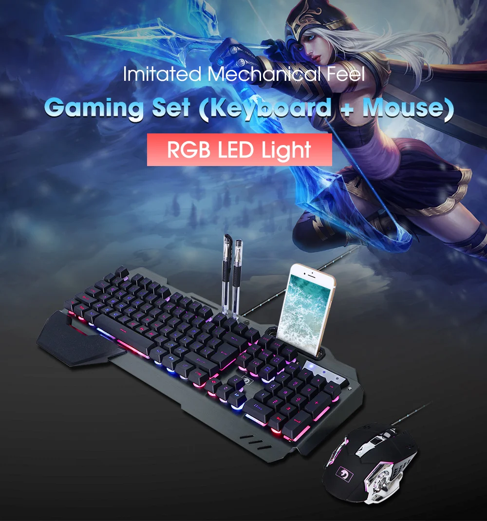 Imagem -02 - Teclado e Mouse Retroiluminado Gamer Kit de Teclado Impermeável Retroiluminação Led Design Plug And Play Rgb Painel de Metal