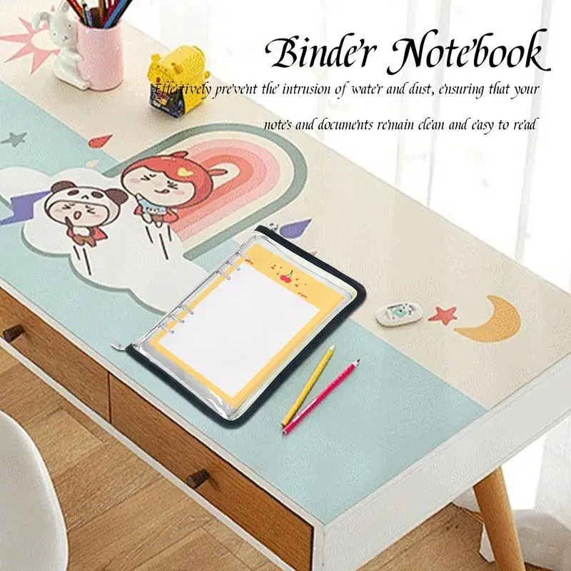 Binder Pouches With Zipper 6 Hole Notebook Shell Transparent Planner Cover Detachable A5 Or A6 Size Journal Organizer For School