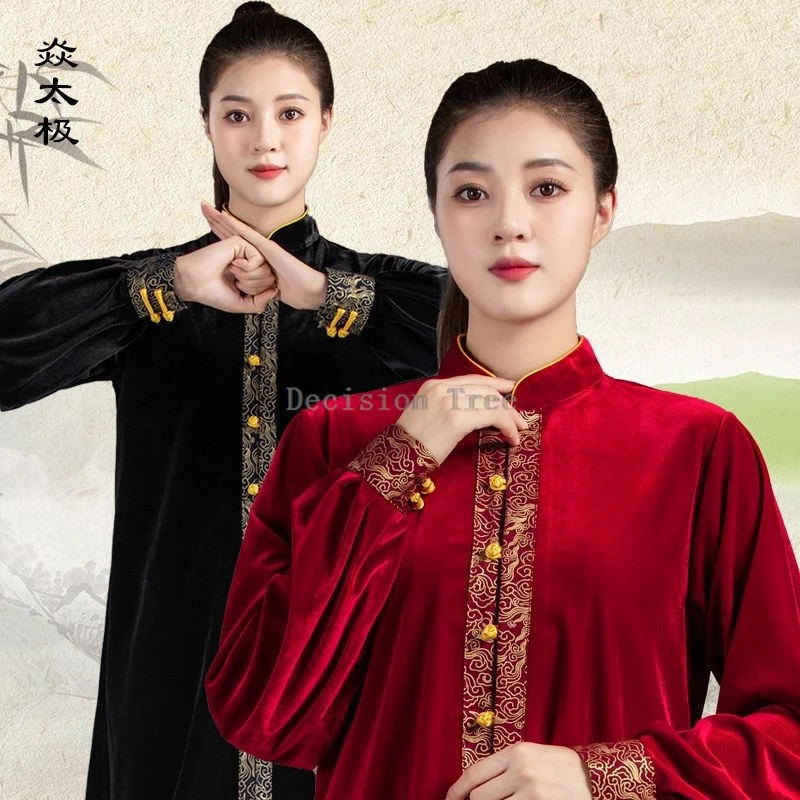 2025 high end winter warm velvet tai chi suit elegant temperament martial arts set chinese creative kungfu competition clothing