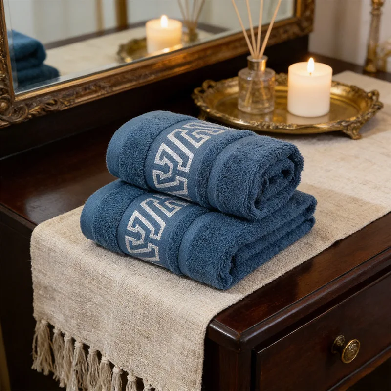 Household Large Face Towel, Absorbent Non Shedding Face Towel, Simple Geometric Striped Face Dry Hair Towel, Travel Towel