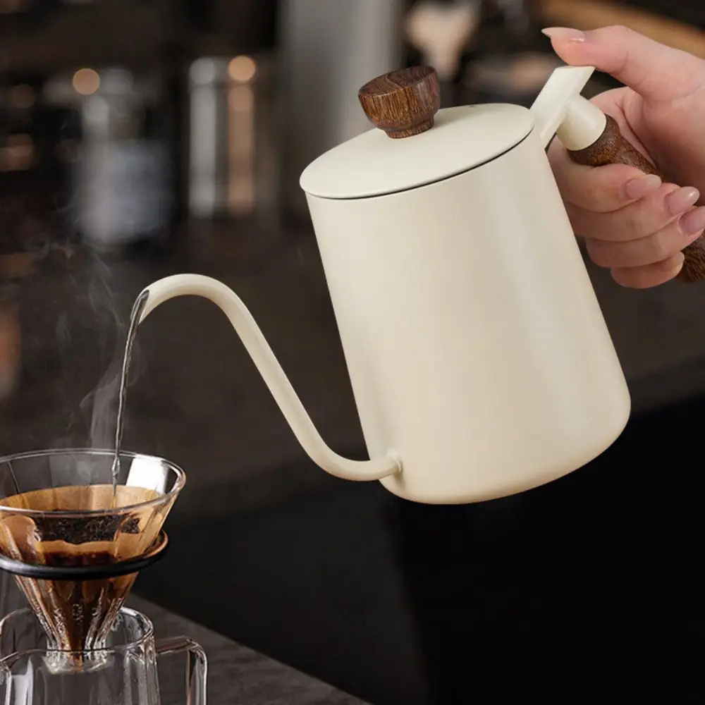 Wooden Handle Goose Neck Coffee Kettle 304 Stainless Steel 600 ML Pour-over Coffee Pot Narrow-Mouthed Comfortable Grip