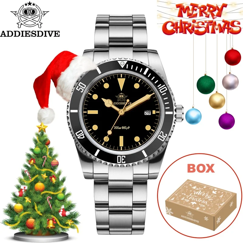 Addiesdive هدية الكريسماس 39 مللي متر ساعة ساخنة للرجال عرض التقويم C3 الأخضر مضيئة 20Bar مقاوم للماء كوارتز الغوص ساعة #1
