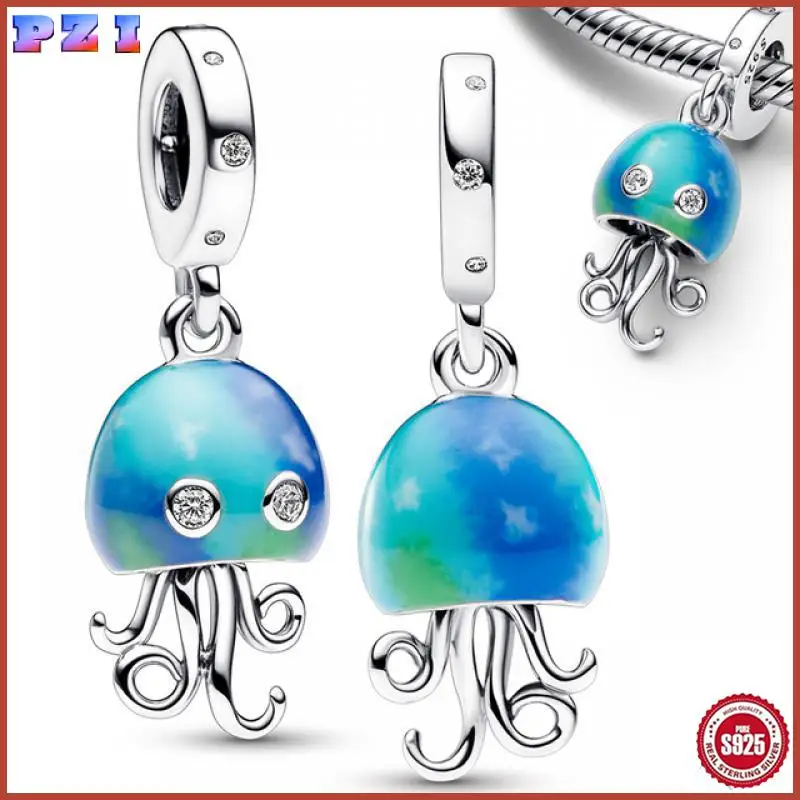 2025 New in 925 Sterling Silver Hermit Crab Metallic Blue Gecko Jellyfish Charm Fit Original Diy Bracelet For Women Jewelry