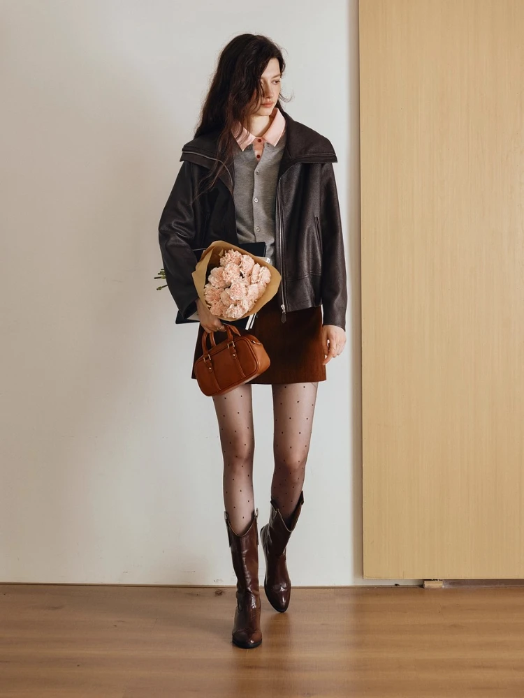 OLrain femmes veste en simili cuir col rabattu à manches longues conception veste 2025 automne solide décontracté coupe ample manteau GO57QW001628