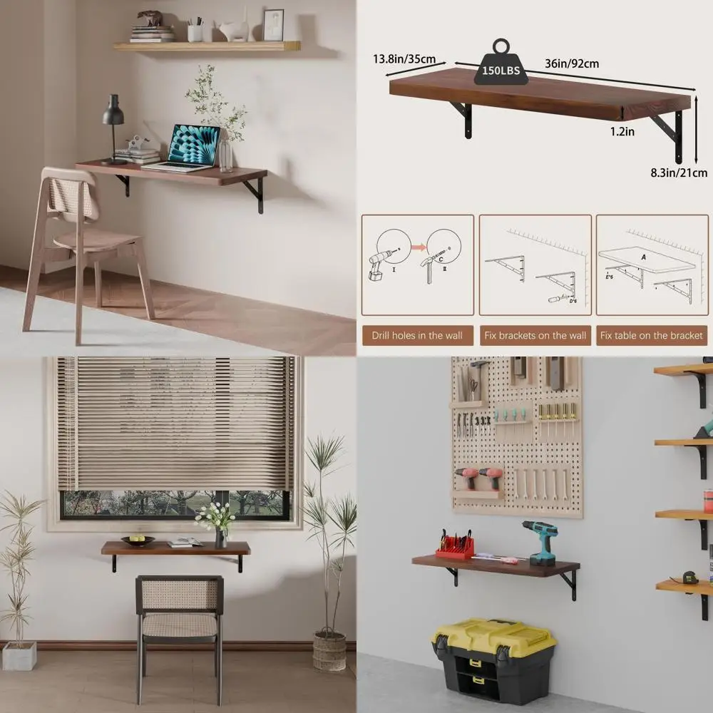 

36 Wall-Mounted Pine Wood Desk for Home Office, Workbench, Kitchen, and More