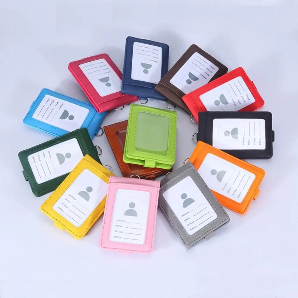 PU Leather Work Card Holders With Lanyard Business Name Badge Holder Solid Color Credit Card ID Card Cover School Acsesories