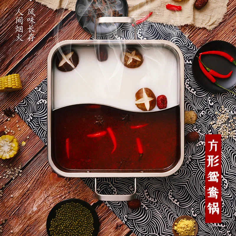 Food Dish Hot Pot Assortment Double Gas Stainless Steel Chinese Hot Pot Glass Lid Induction Cooker Fondue Chinoise Cookware