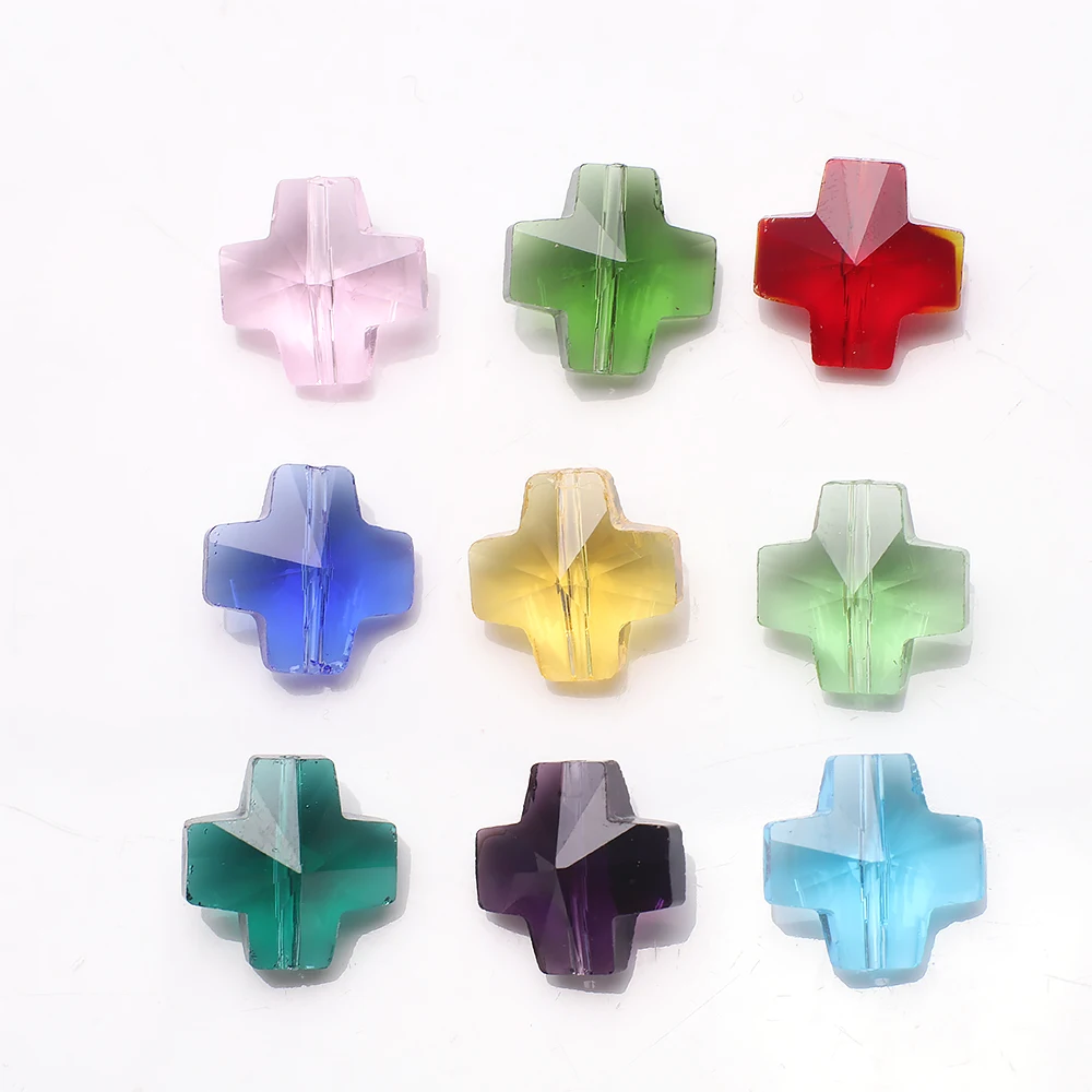 20 Stück 14 mm Kristallglas-Kreuz-Charms-Anhängerperlen mit vertikalem Loch für DIY-Schmuckherstellung, Ohrring, Halskette, Bastelzubehör