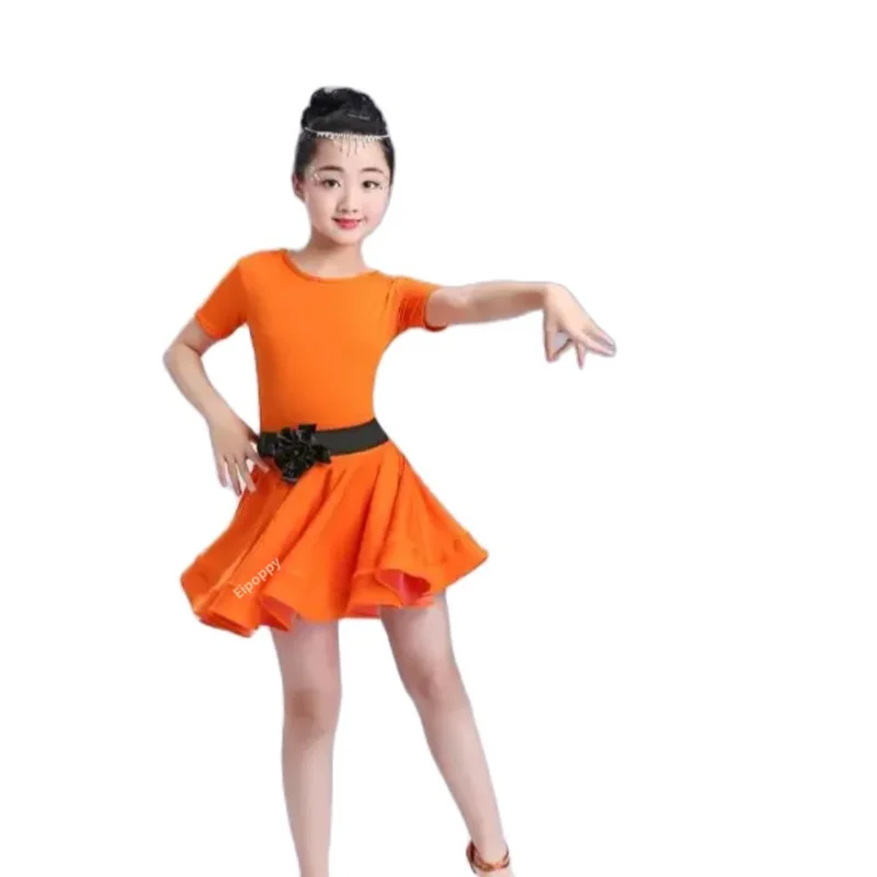

children solid latin dress girl girl training latin dress kid modal dancing dress with belt