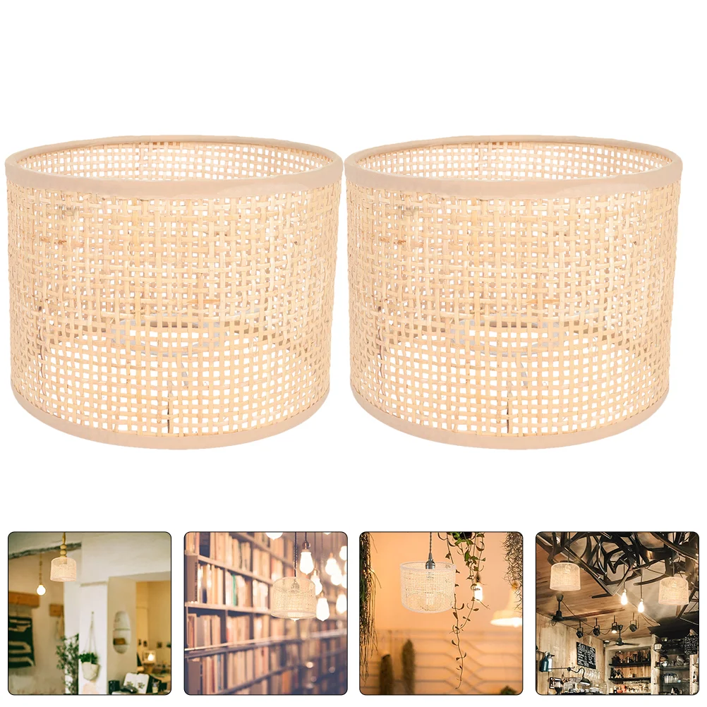 Woven Lampshade Rattan Grid Real (16*12 Squares) 2pcs Shades Replacement Pendant Light Bamboo for Restaurant Candlesticks