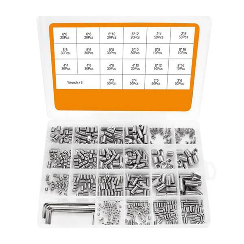 

666Pcs Set Screw Hex Hexagon Socket Head Stainless Steel Headless Set Screw Assortment M2 M3 M4 M5 M6 M8 Grub Screw