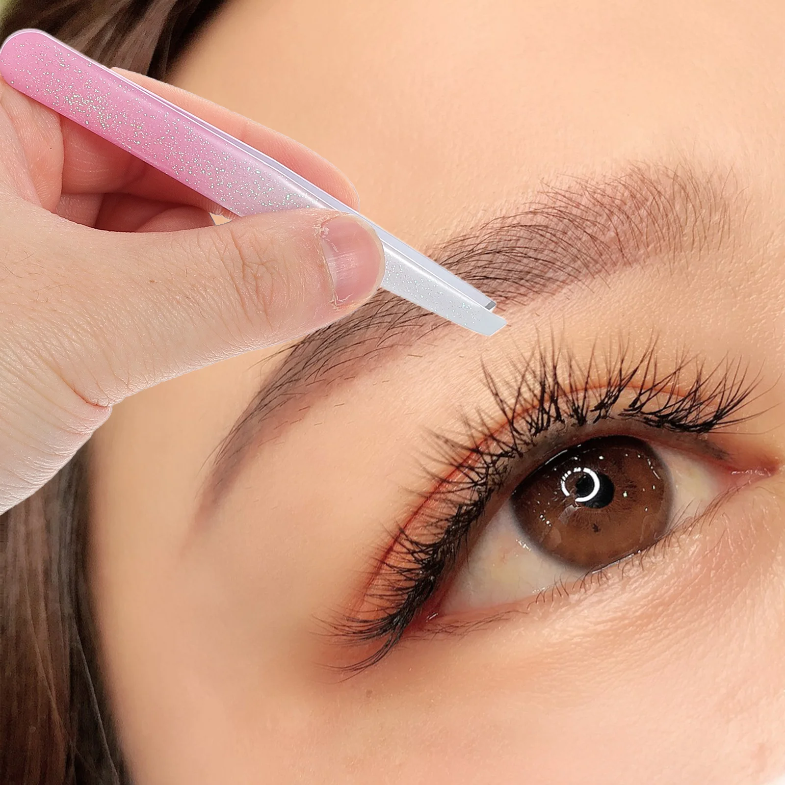 4 個プロフェッショナル眉毛ピンセット斜め先端グリッターエポキシ仕上げトラベルサイズ精密グルーミングツールセットプラッカーヘアリムーバー