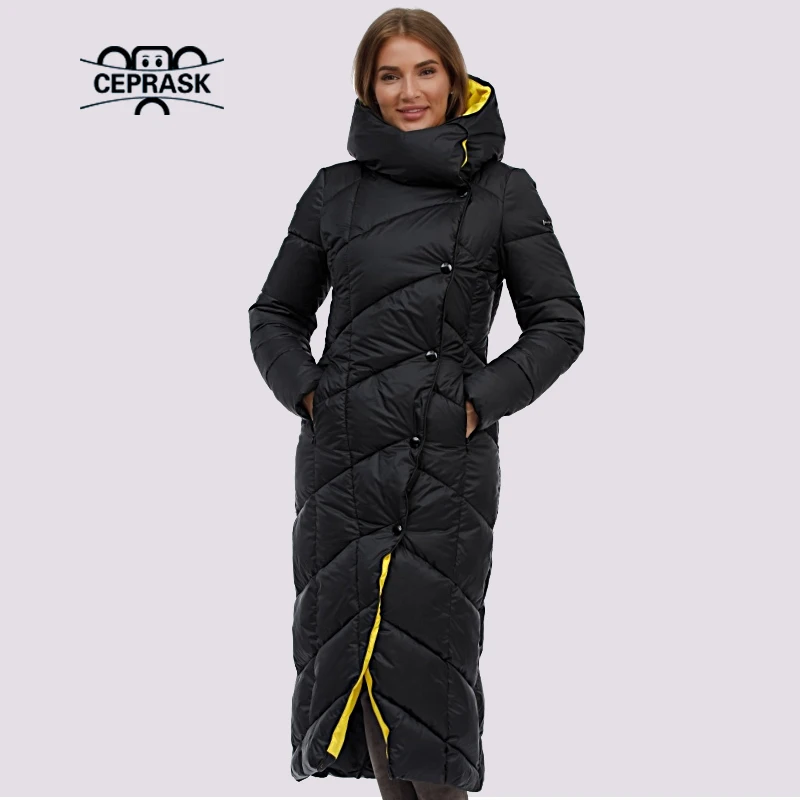 CEPRASK New Women\'s Down Jacket Winter Parkas Outwear Hooded Female Quilted Coat Long Large Size Warm Cotton Classic Clothing