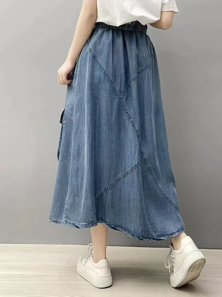 Amax luluE Korean Summer Womens Fashion Denim Casual Skirts Loose A-line Clothes Females Luxury Vintage Elastic Waist Streetwear