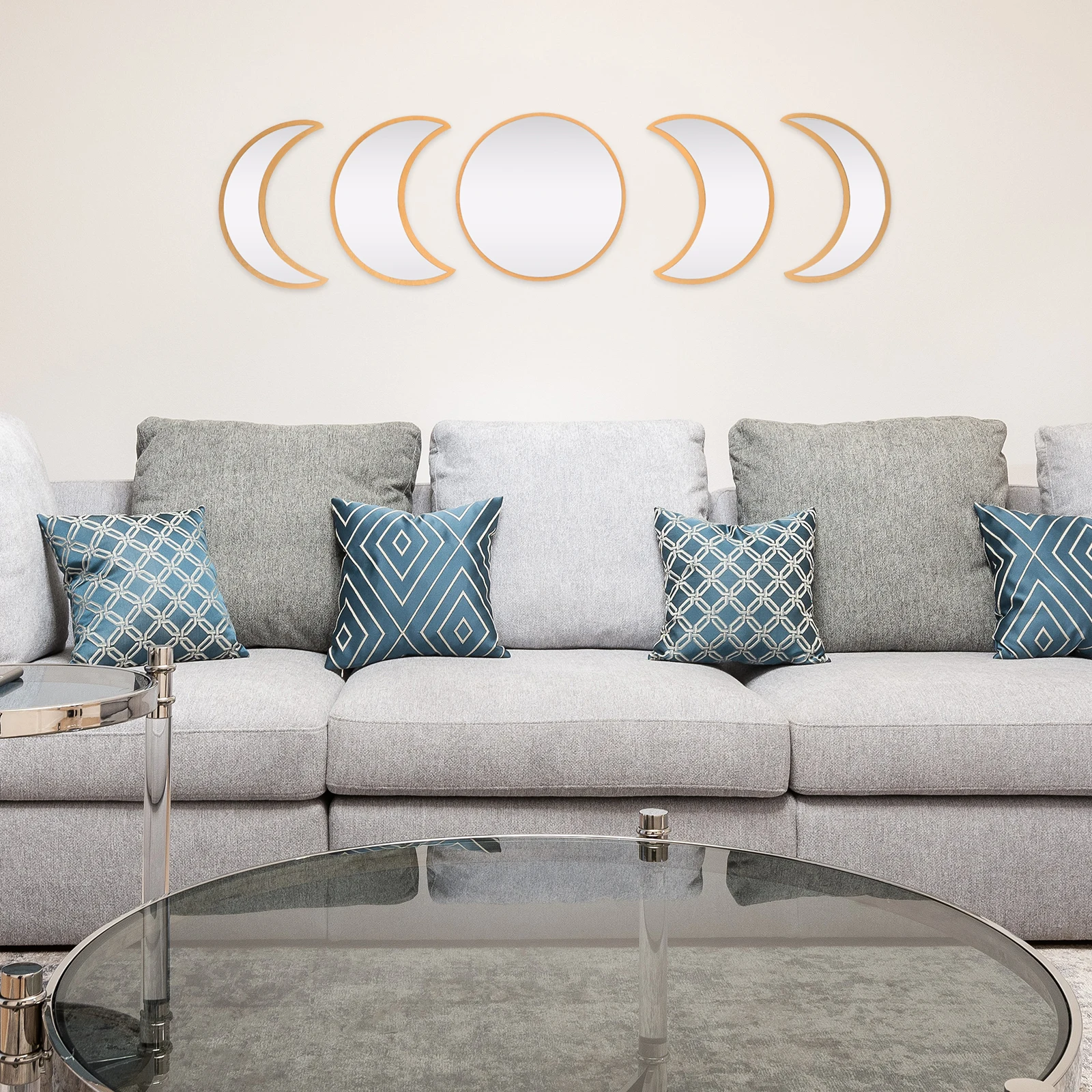 5pcs Nordic Style Moon Phase Wall Rustic Wooden Frame Acrylic Surface Bedroom Living Room Bathroom Decor Home Decor Wall Mounted