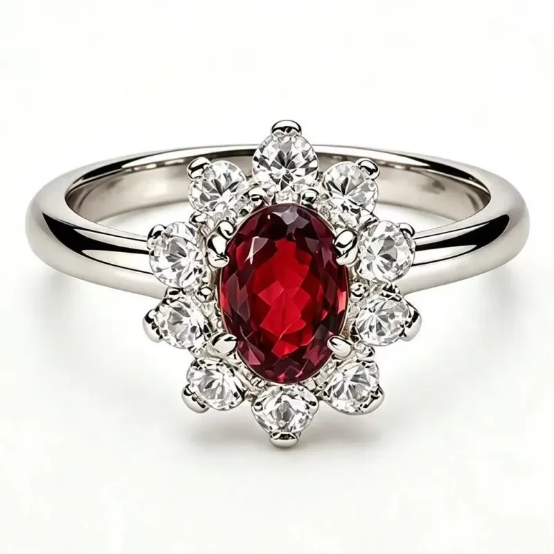 S925 silver natural colored treasure ring women's sapphire citrine sunflower inlaid jewelry Princess Diana cross-border hot