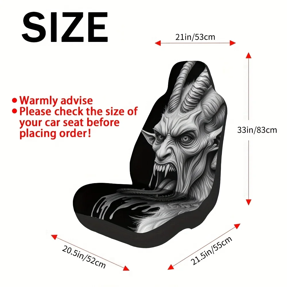 2pcs Gothic Devil Woman Wolf Car Seat Covers - Soft Foldable Front Seat Protectors With Dark Art Design, Polyester Blend, Fit Fo