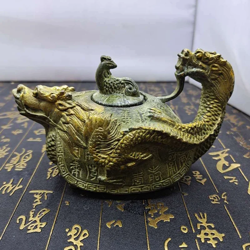 

Collectable old antique stamp bronze Phoenix dragon turtle teapot fine pot