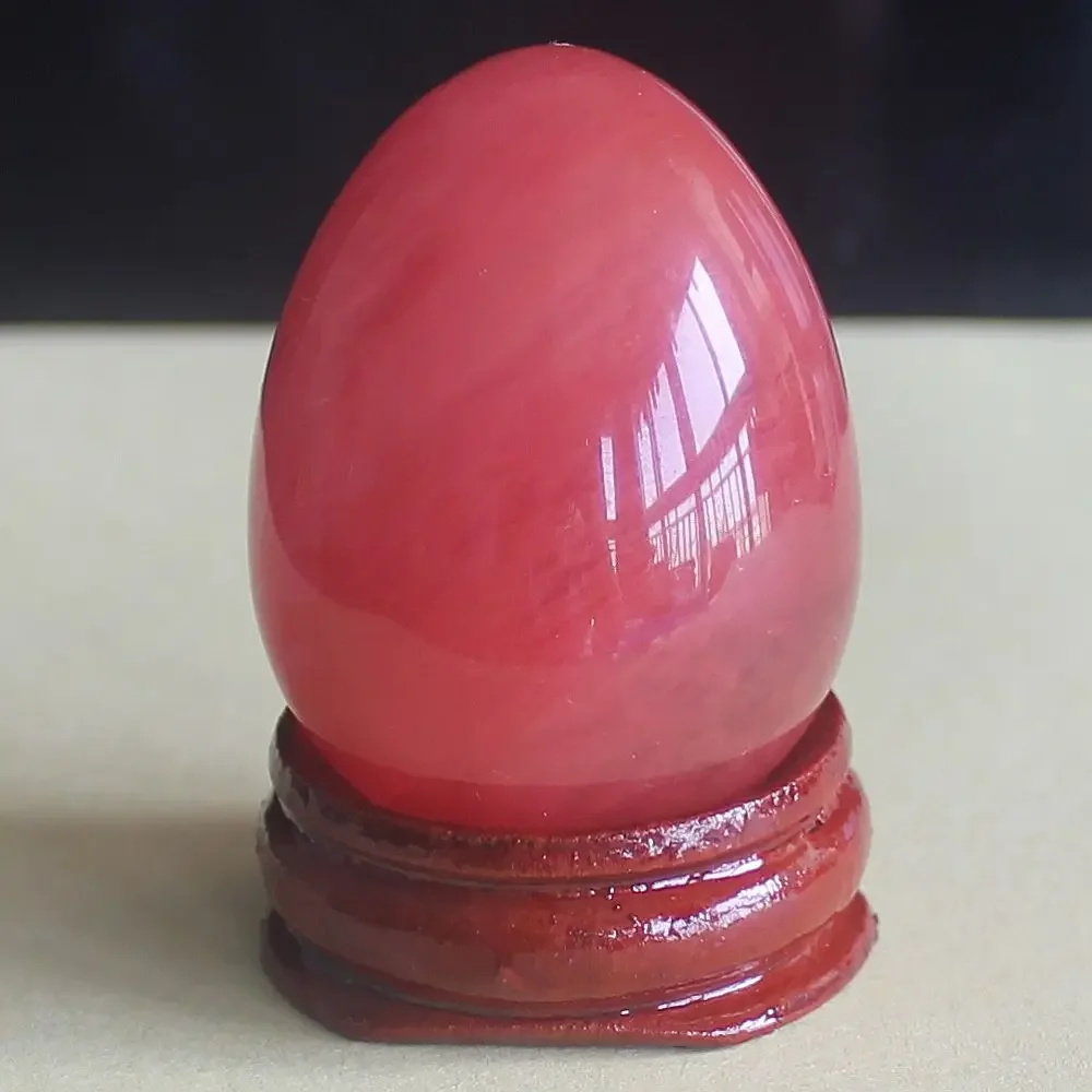 40x30mm Gemstone red voclano cherry quartz egg with wood stand home decor chakra stone reiki healing