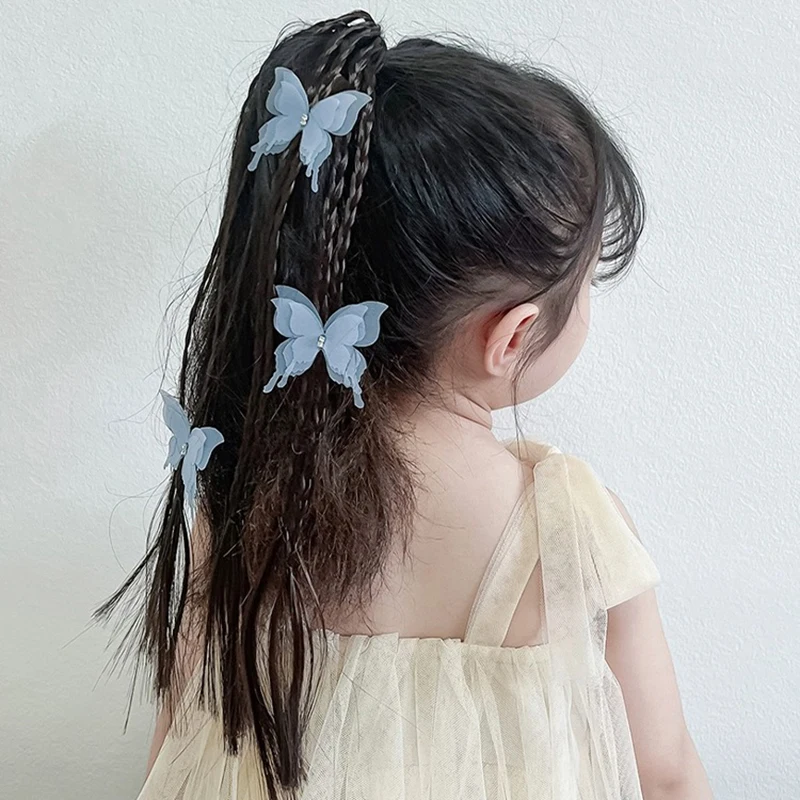 1/2pcs Colorful Butterfly Dough Twists Braid Headwear Loop Children Wig Fried Ponytail Hairbands Girl Braided Wig Hair Tie Piece