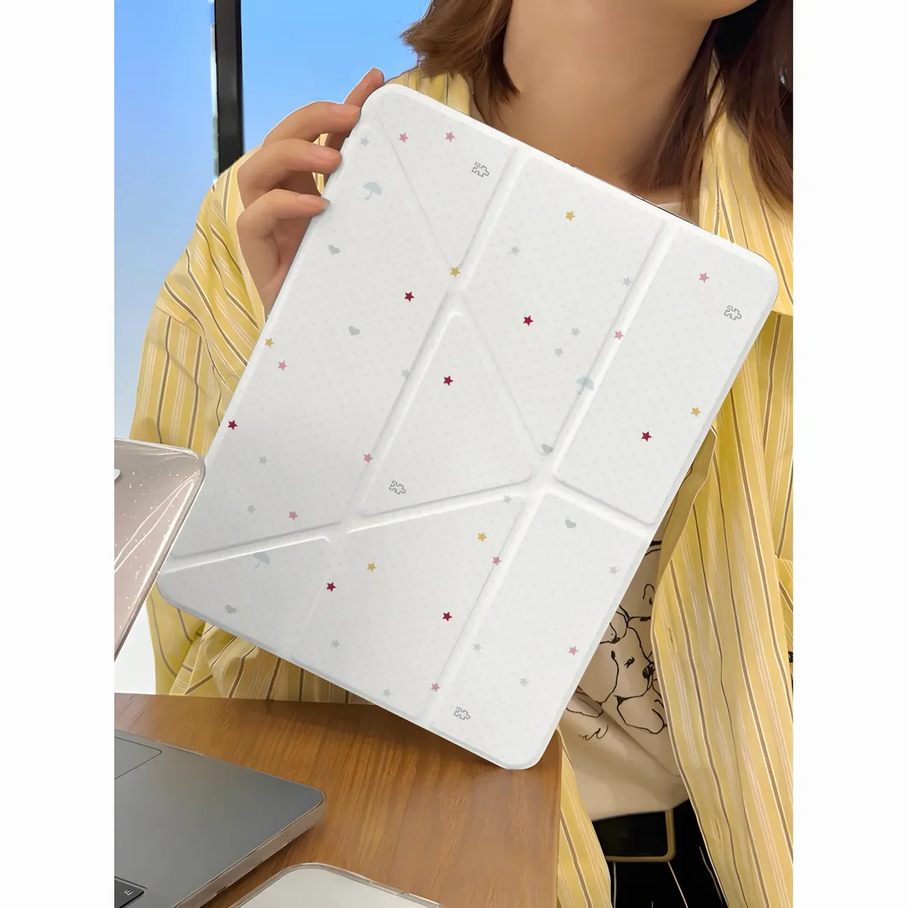 Korean Ins Simple Cartoon Cute Little Star For iPad Case iPad 10 9 8 7 Air 5 4 3 2 Pro 11 Mini Versatile Y-Fold Tri Fold Cover