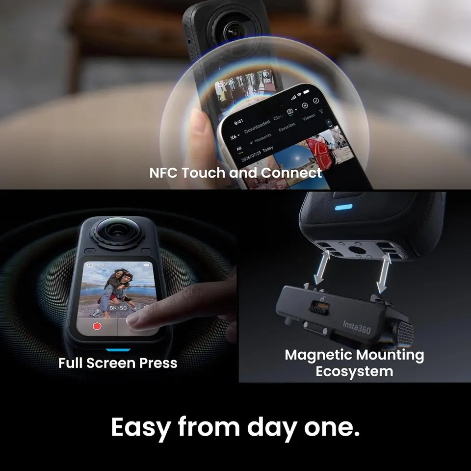 كاميرا أكشن Insta360 X6 8K 360 مستشعر 1 بوصة تثبيت FlowState تحرير تلقائي AI مقاومة للماء كاميرا رياضية - 5