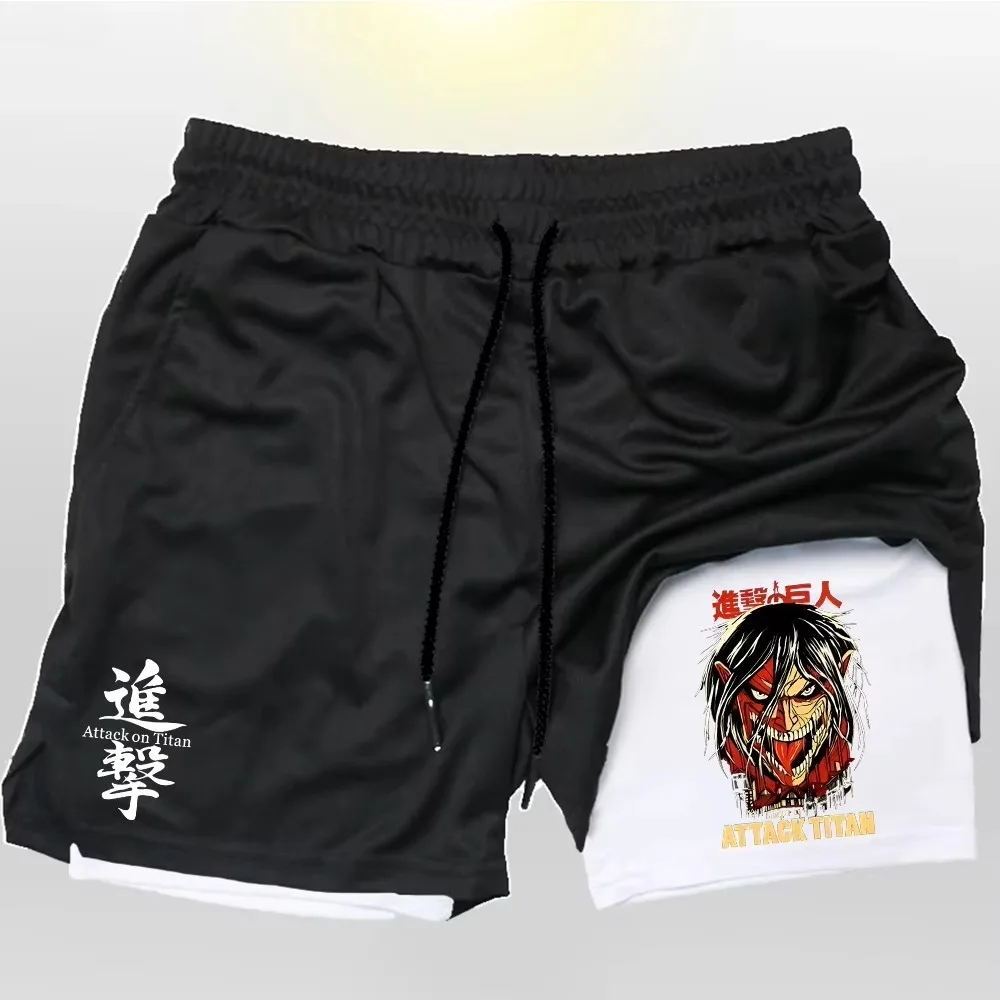 

Attack on Titan Creative Anime Double Tier Sports Shorts Men's Gym Running Quick Dry Outdoor Training Summer 2-in-1 Shorts