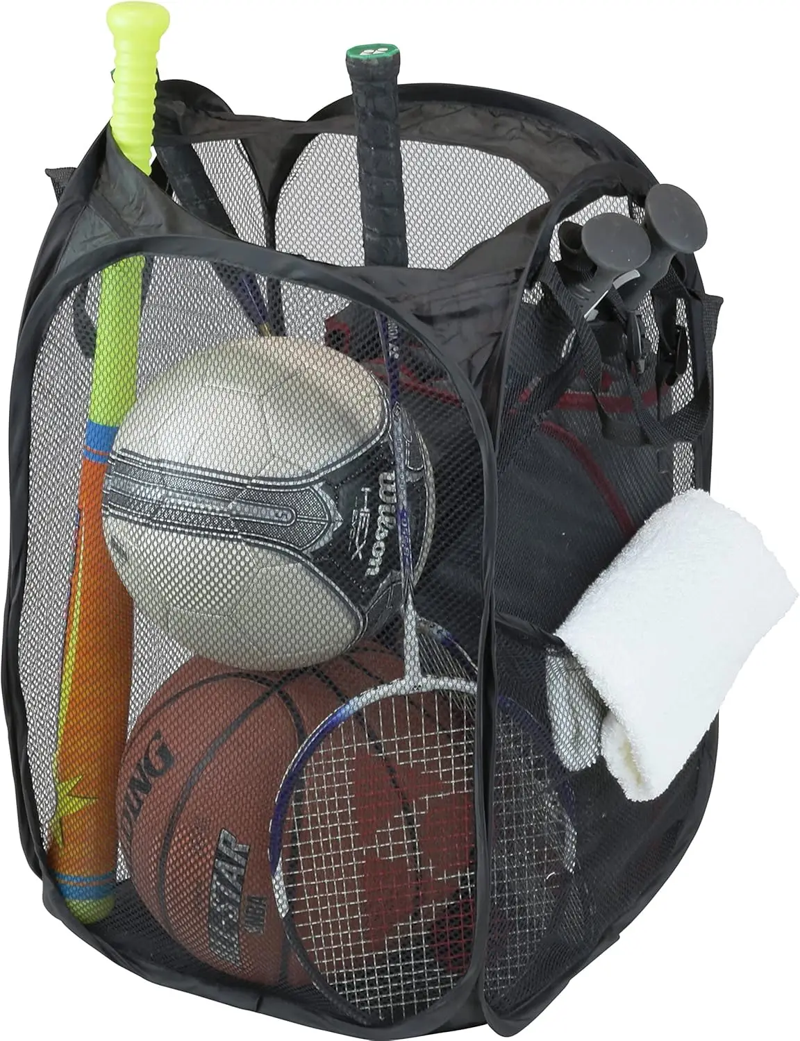 

Houseware Mesh Pop-Up Laundry Hamper Basket with Side Pocket, Black