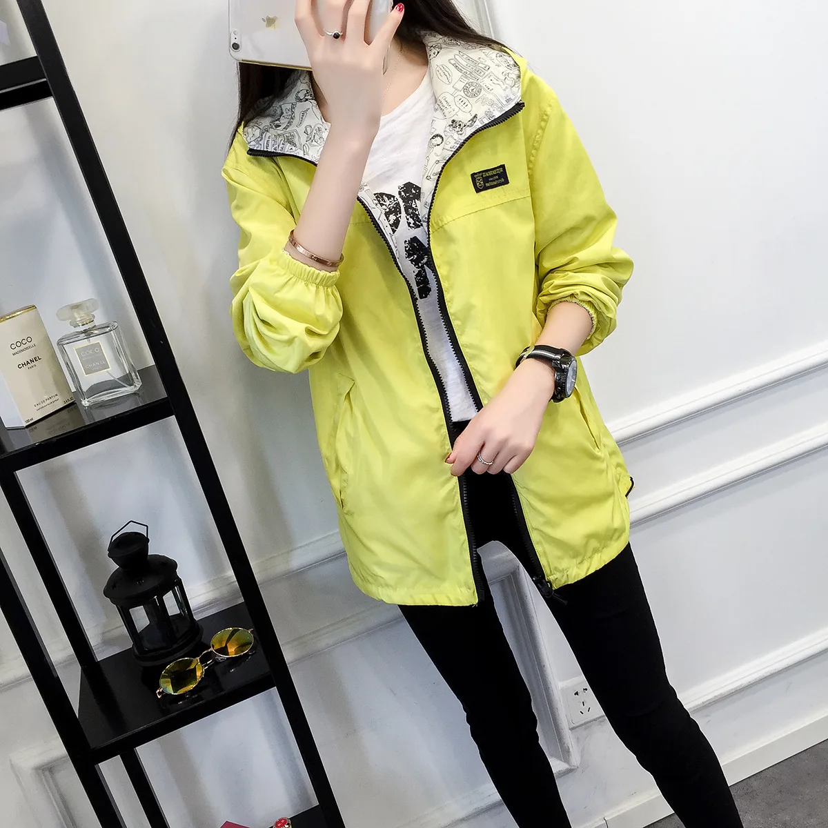 Spring Autumn Hooded Jacket Harajuku Zipper Pockets Bomber Womens Jackets Casual Color Block Coats Streetwear Outwear Clothes