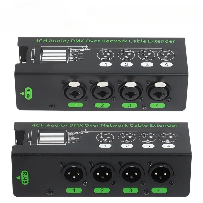 

1Pair 4-Channel 6.5 + 3-Pin XLR Audio/DMX Over Network Cable Extender DMX512 Network Signal Extender 1 Male+1 Female