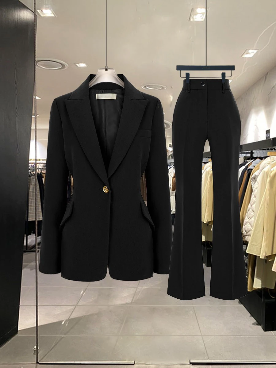 E Preto Emaecedor Conjunto F de Moda com Cintura Ajustada 2025 Novo Estilo de Outono Versátil Qualidade Artes...