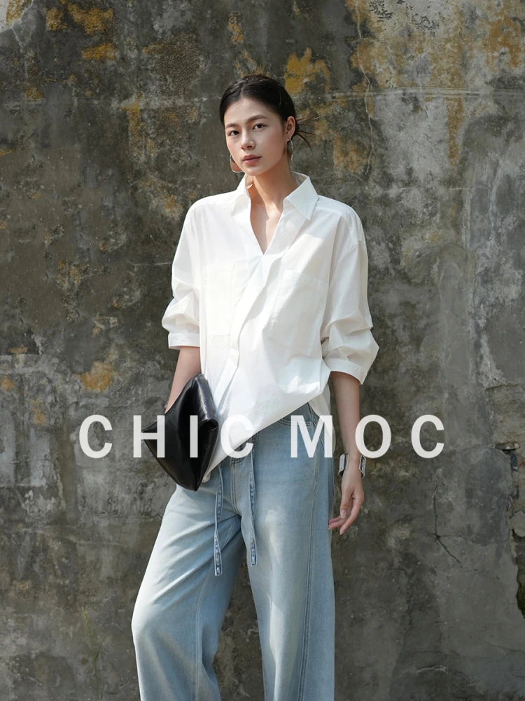 

Свободный крой High Densi Cotton irt Женский Chicmoc Casual Sle Long Sve Классический воротник Свободный удобный хлопок
