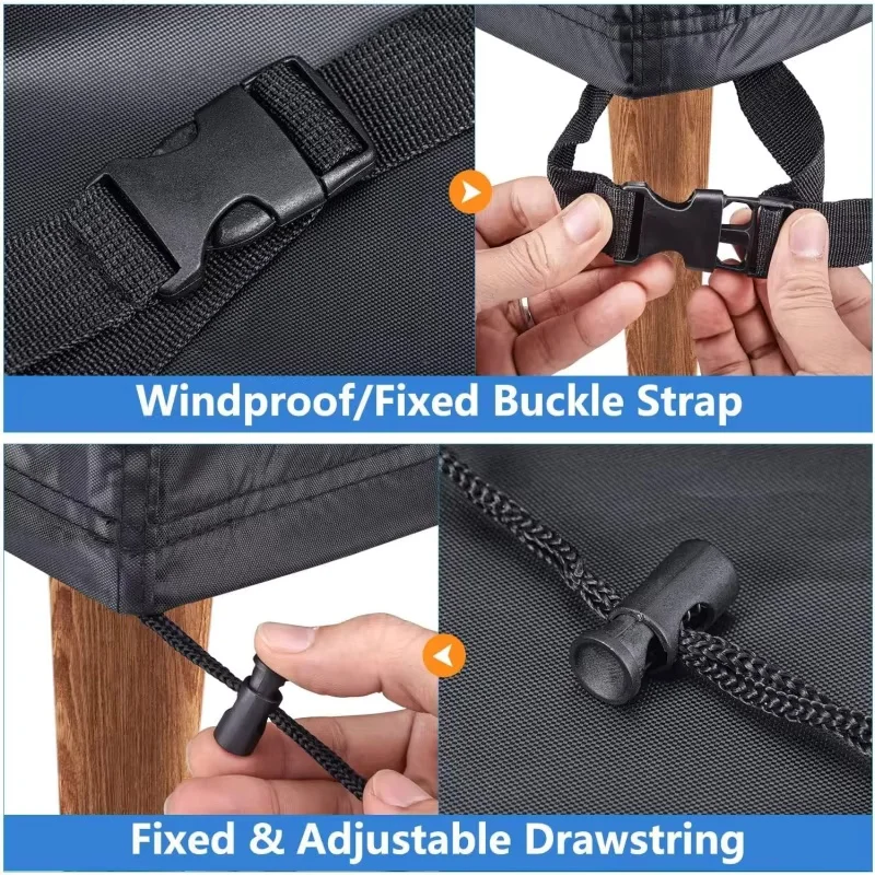 غطاء أريكة خارجي عالي التحمل مقاوم للتمزق للأرائك ذات 3 مقاعد - قماش أسود لجميع الأحوال الجوية مع رباط قابل للتعديل #4