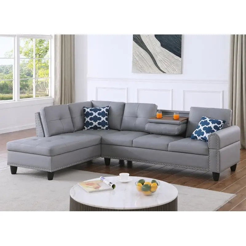 2-Piece Faux Leather Sectional Sofa - Modern Design for Living Room