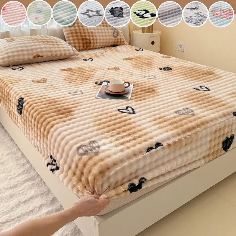 Premium Flannel Fitted Sheet Elastic Winter Mattress Cover Thick Warm Velvet Bed Linens 150/180/200cm Home Thermal Bedding