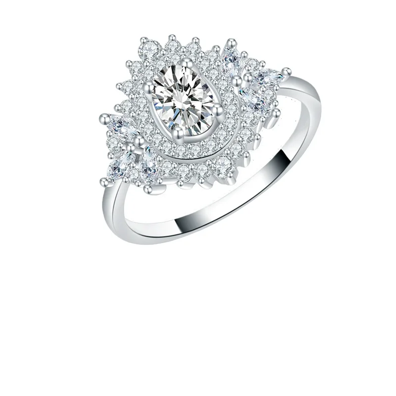 

ZFSILVER 925 Silver Fashion Design Luxury Trend Color D 1ct Moissanite Flower Oval Ring For Charm Women Party Jewelry Gift R-450