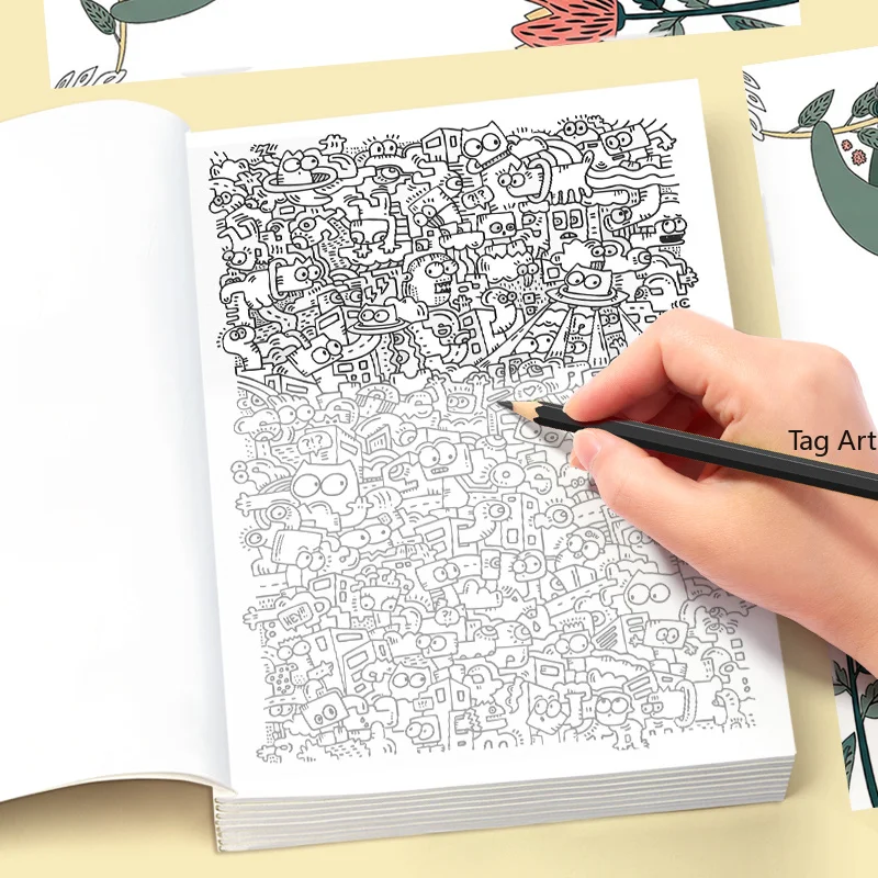 A Hand Drawn Graffiti Book for Adults To Focus on Calming Down Anxiety, Featuring Themes Like Cats/monsters/food/flowers/animals