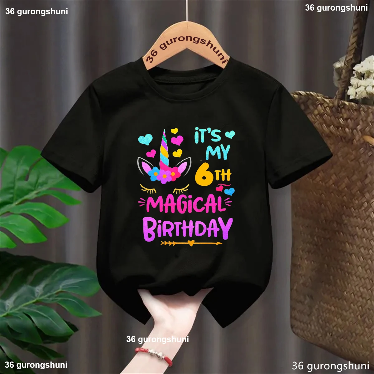 

Watercolor It'S My 6th Magical Birthday Unicorn Love Printed Tshirt Girls/Boys Funny Kawaii Kids Clothes Birthday Gift T-Shirt