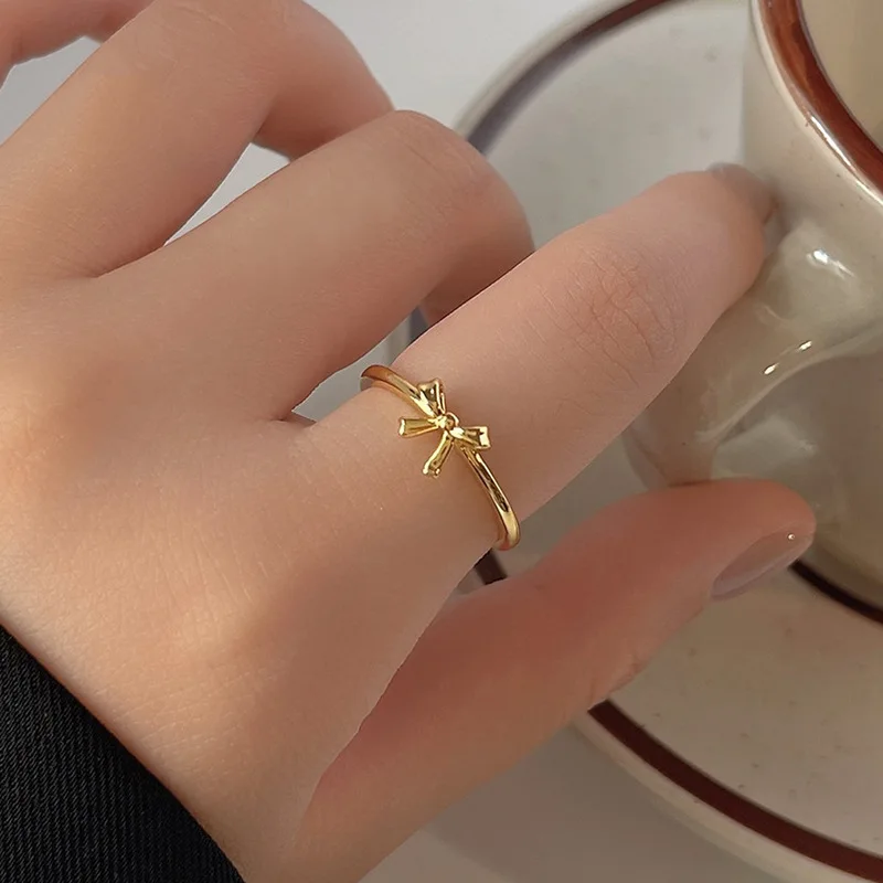 Golden Bow Light Luxury Opening Adjustable Customized Rings for Women Fashion Jewelry Minimalist Accessories Support Wholesale