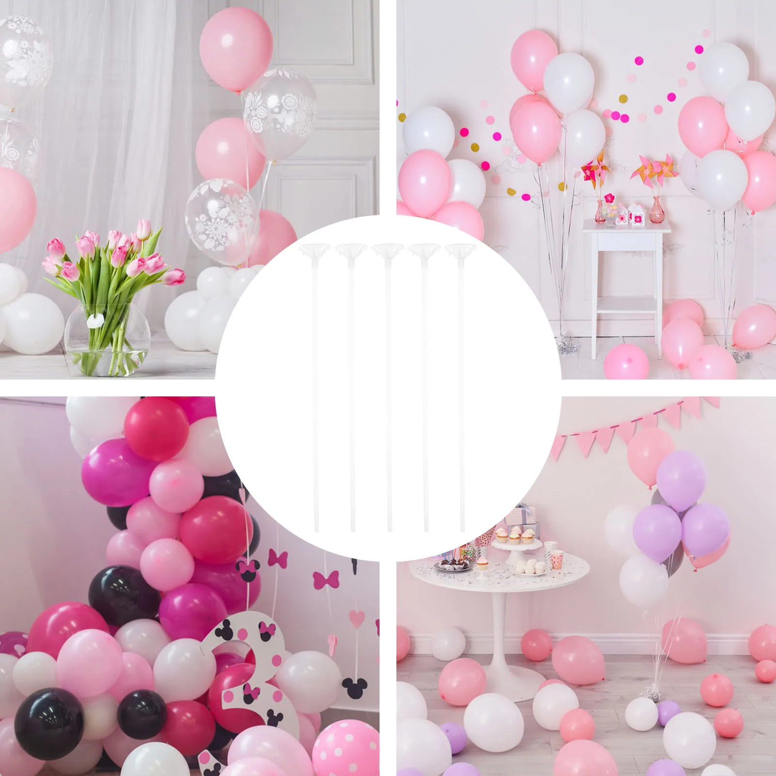 

100pcs Balloon Sticks With Cups Transparent Party Support Stands For Table Floor Diy Wedding Holder Centerpiece Decor Sticks