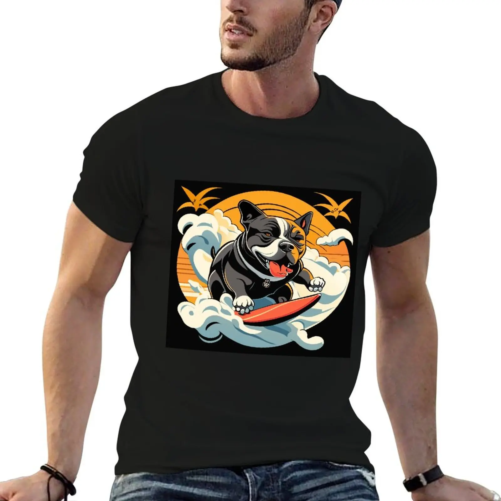 Surfing Pitbull T-Shirt anime stuff vintage t shirts clothes for men