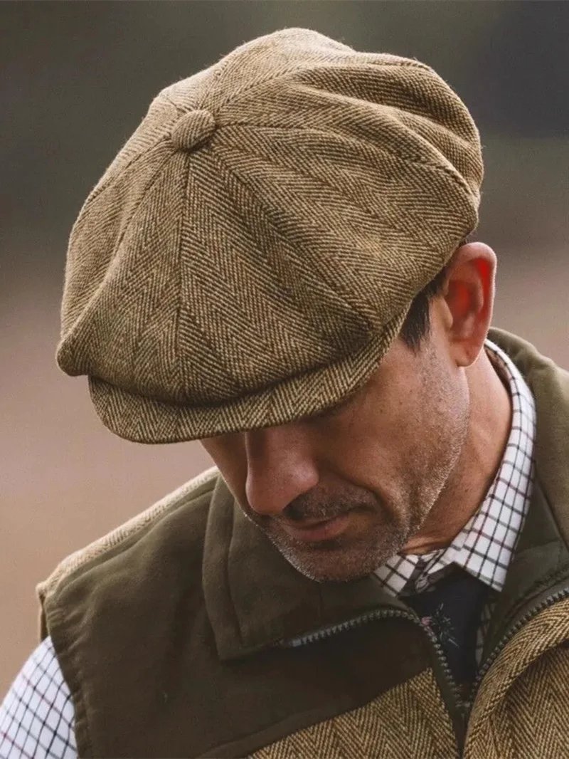 Britain Wool Tweed Newsboy Cap for Men Paperboy Warm Winter Hat Vintage Flat Ivy Cabbie Gatsby Cap