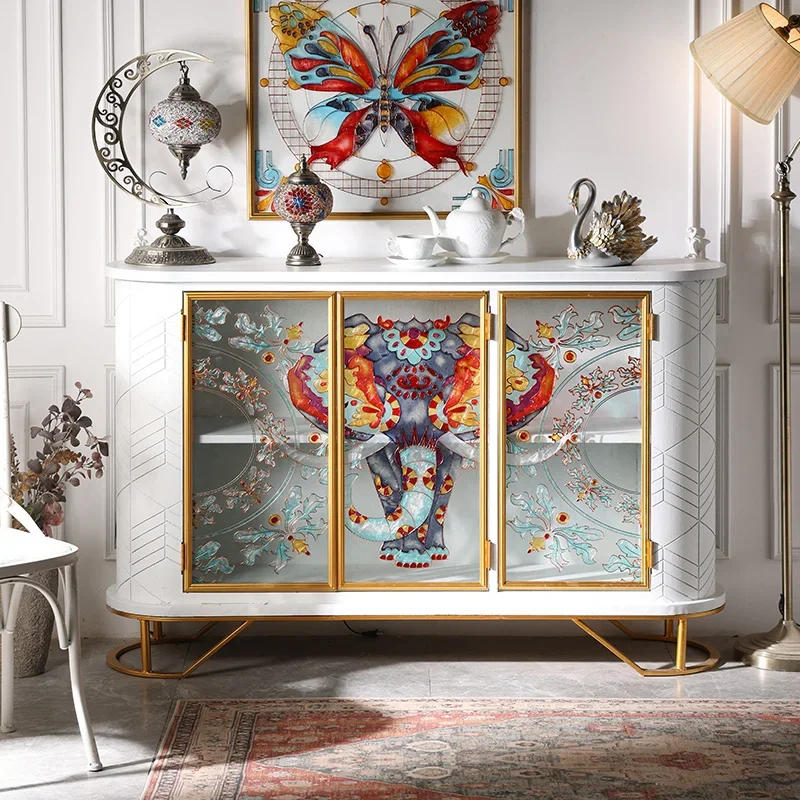 Light luxury enamel color shoe cabinet entrance cabinet integrated living room locker hand-painted art three-dimensional decorat