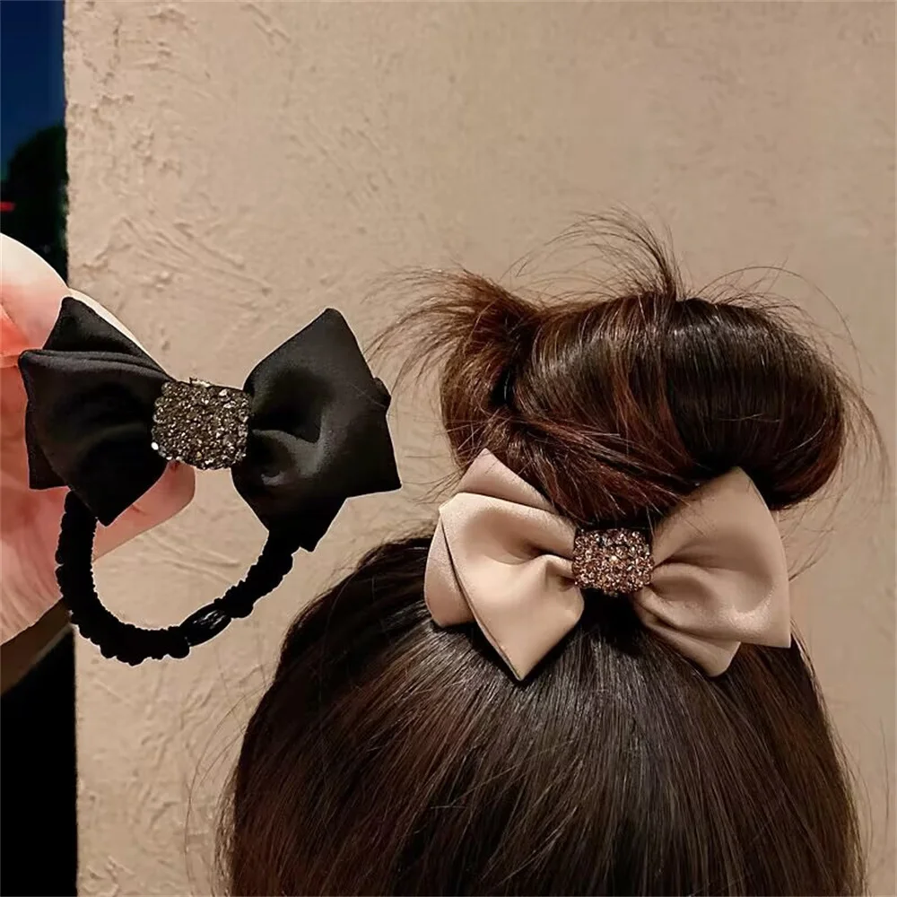 Korean Ribbon Large Bow Hair Clip Head Sweet Horizontal Hairpin Headdress Crystal Rhinestone Hair Accessories For Women