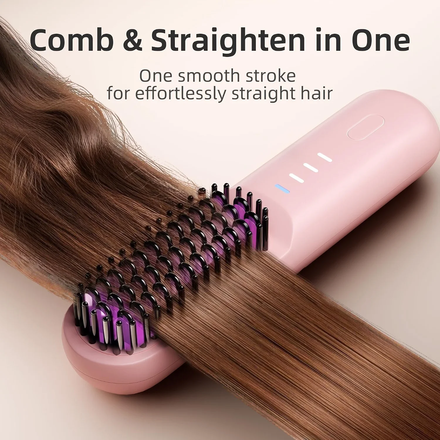OUFELIME Cordless Hair Straightener Brush Portable Wireless USB-C Rechargeable Ceramic Hot Brush for Women Travel Straightener